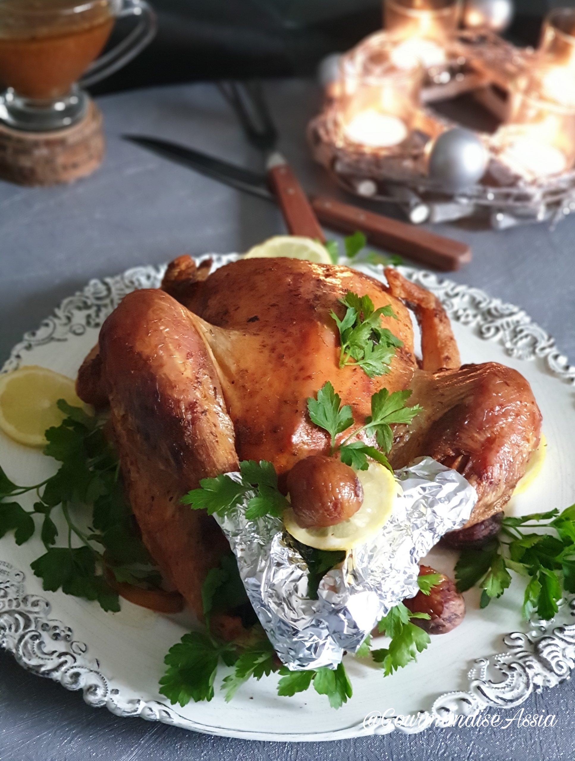 Chapon Rôti au Miel et Marrons Gourmandise Assia