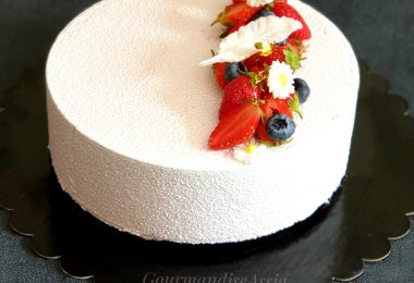 Entremets chocolat blanc Praliné et framboise